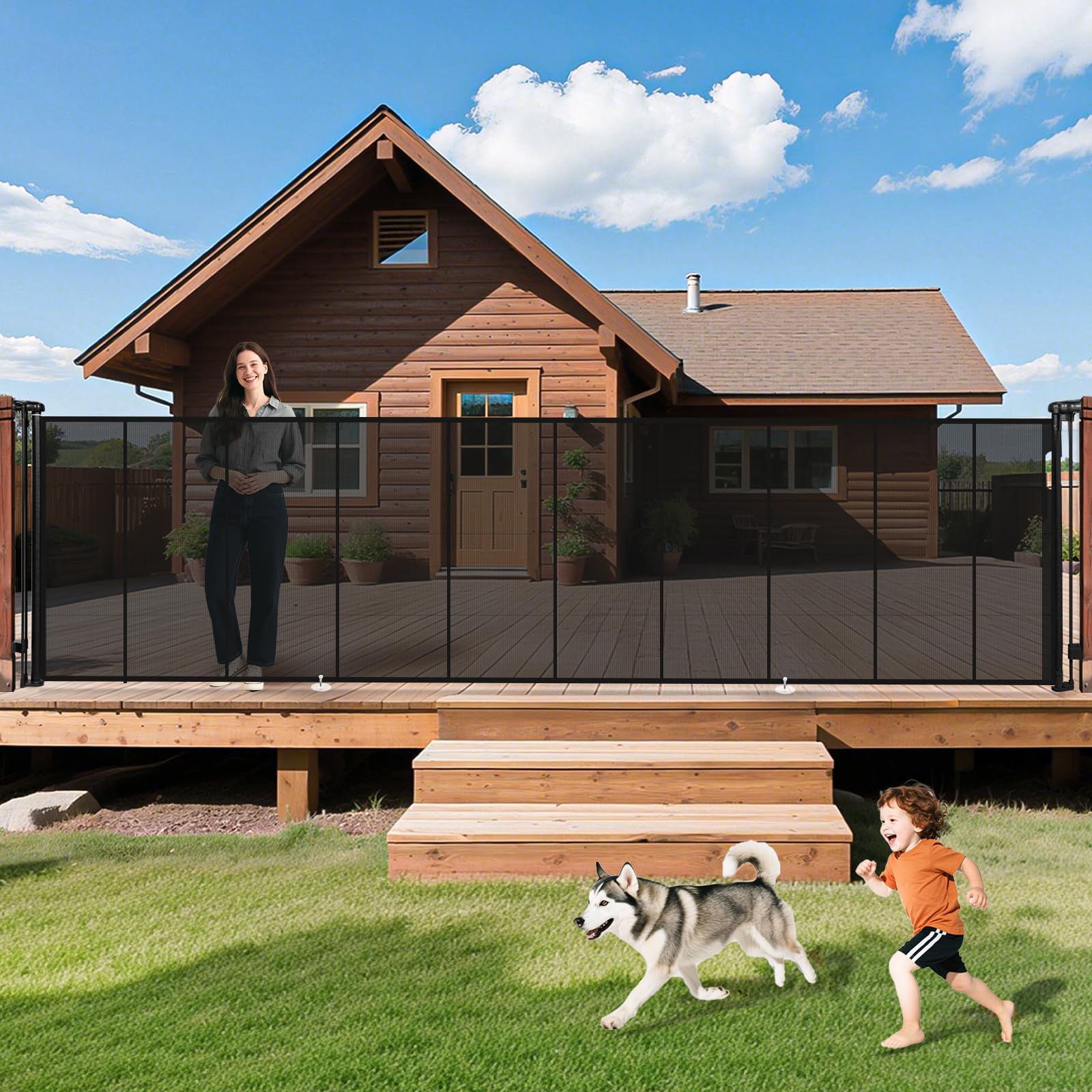Pravoluxmax 275-inch retractable gate extended to cover large openings safely
