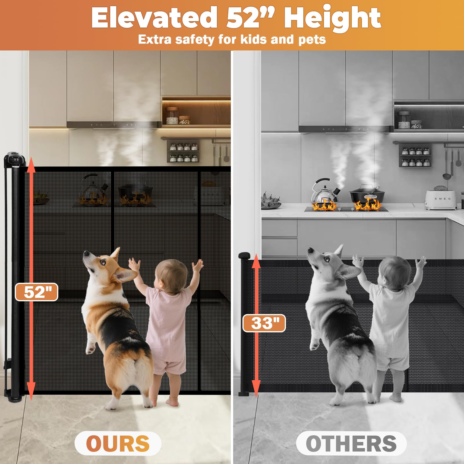Pravoluxmax 52-inch tall gate at doorway showing easy one-hand operation