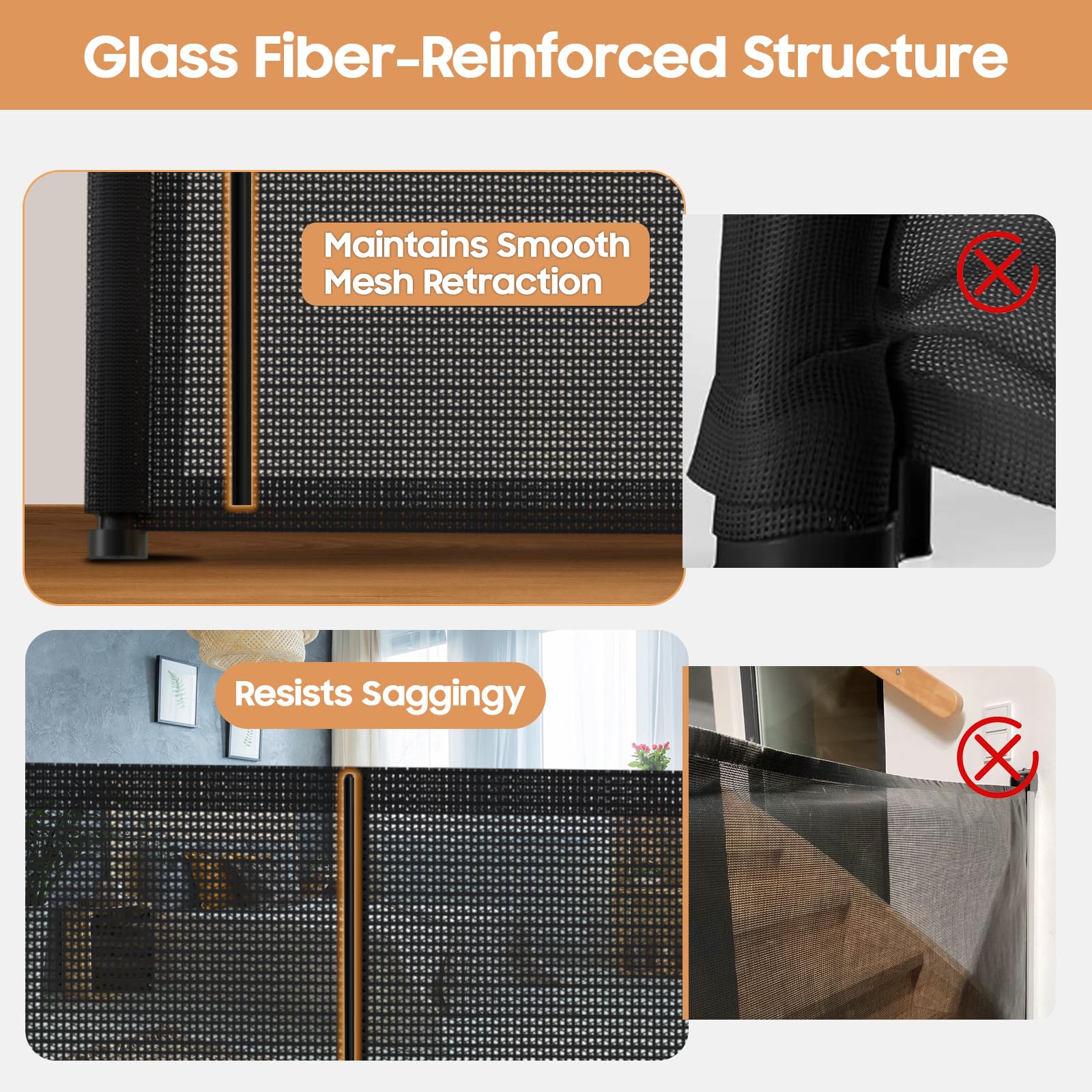 Pravoluxmax fiberglass support prevents wrinkling and keeps mesh smooth.