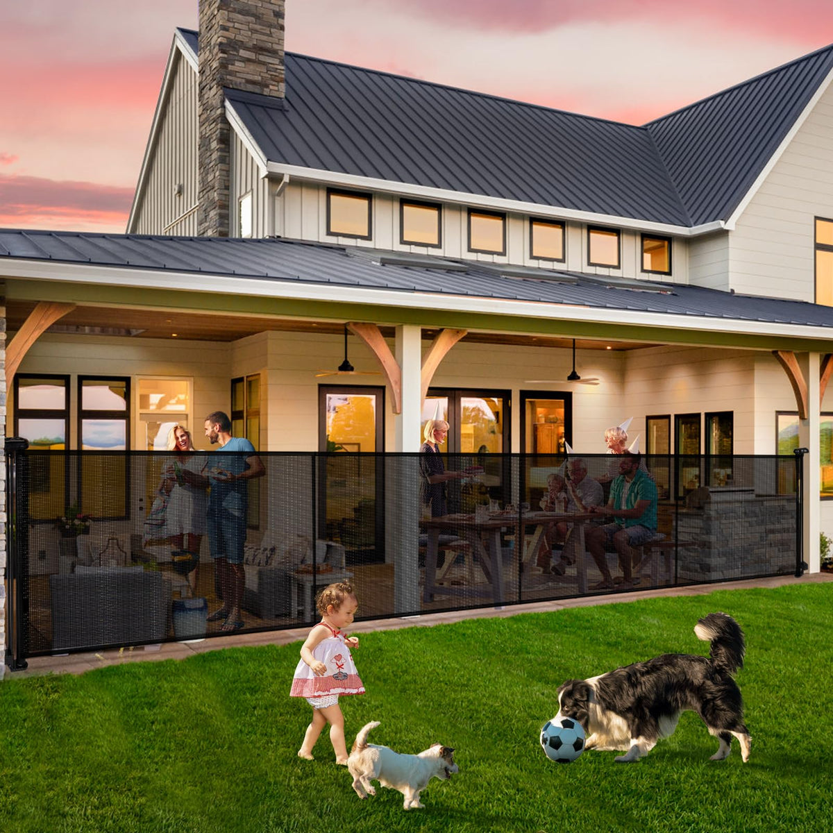 Pravoluxmax retractable gate fully extended covers wide openings safely.
