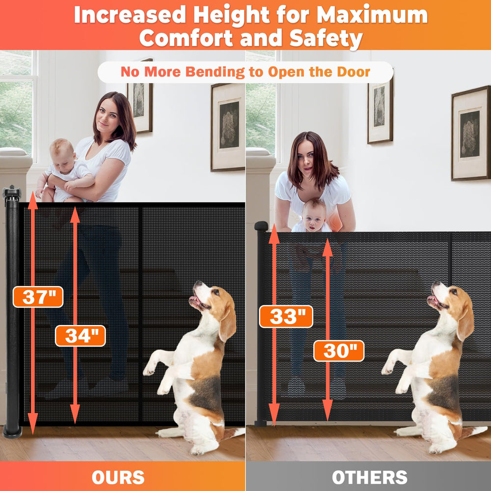 Pravoluxmax gate shows 34-inch height for extra toddler and pet containment