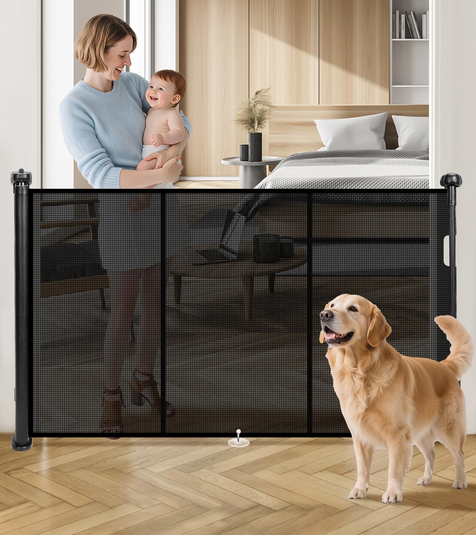 Pravoluxmax retractable gate extended to 78 inches for wide doorway protection