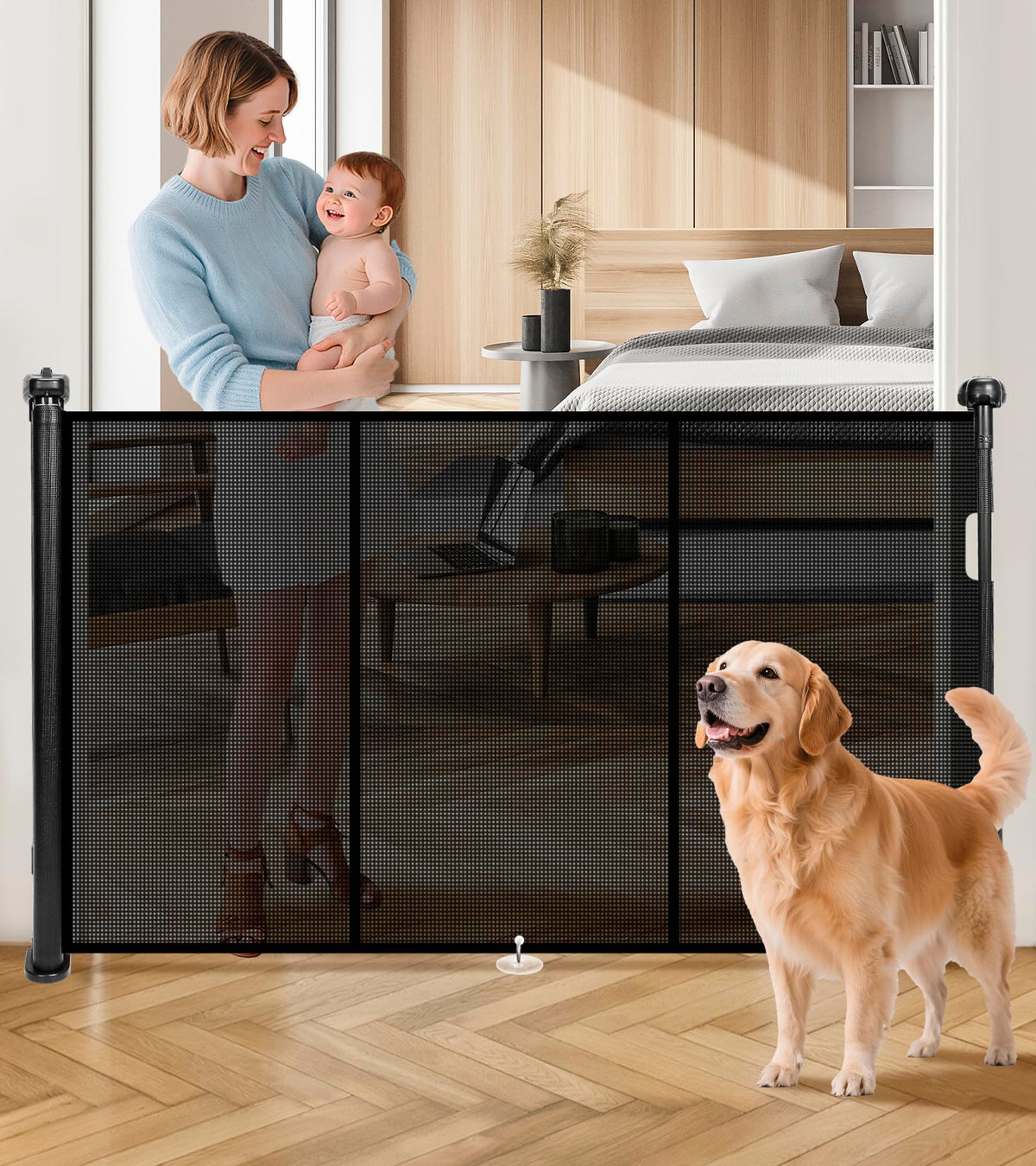 Pravoluxmax retractable gate extended to 78 inches for wide doorway protection
