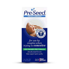 Pre-Seed 40g tube showing moisture-friendly formula for intimate use