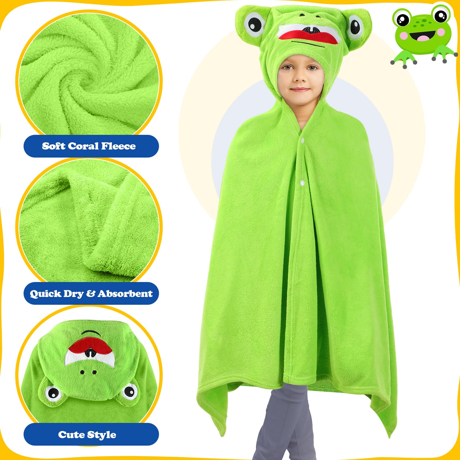 Preboun green frog hooded towel with plush hood