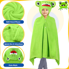 Preboun green frog hooded towel with plush hood