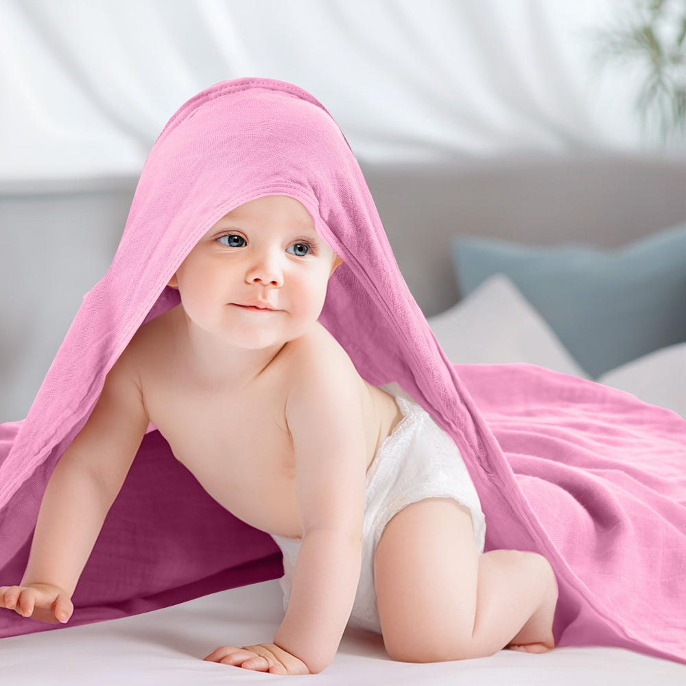 Preboun gift-ready baby towel set in pink and rose red for baby showers.