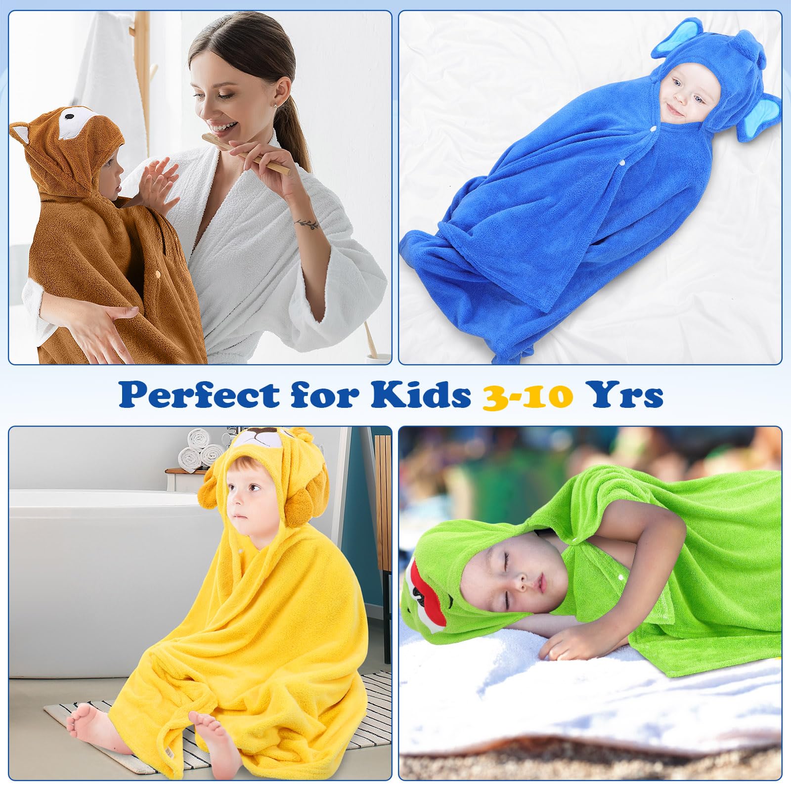 Preboun hooded towel with secure button design for stability