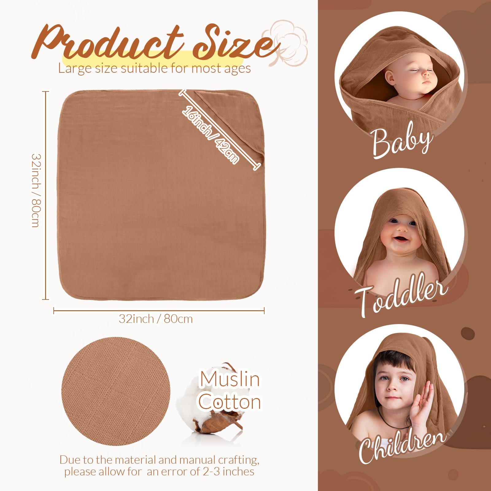 Preboun hooded towel in coffee color, quick-drying after baths