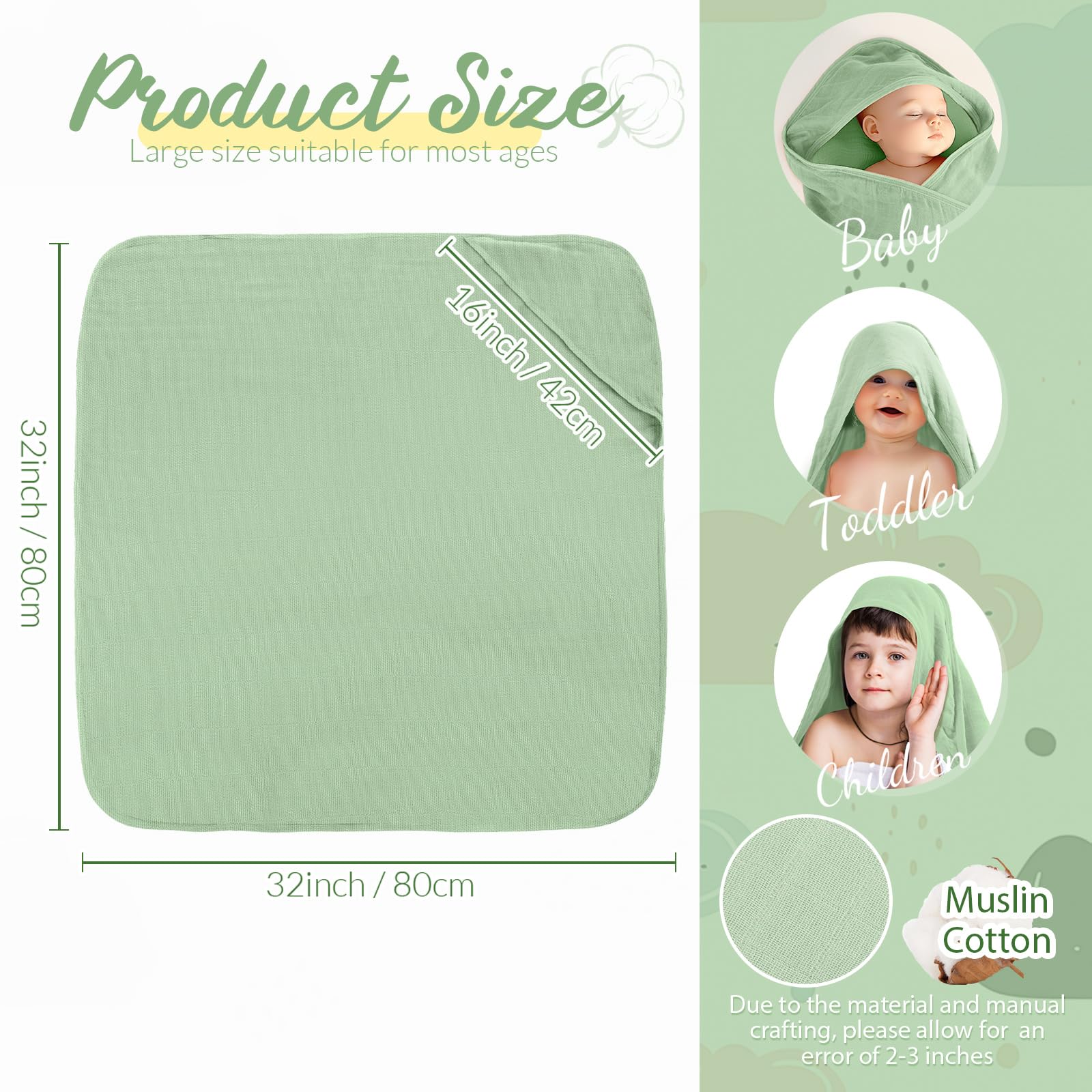 Preboun hooded towel green close-up highlights full coverage and quick drying after bath
