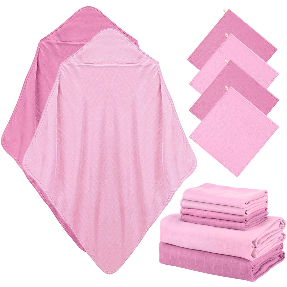 Preboun hooded baby towel in rose red highlights cozy warmth after bath.