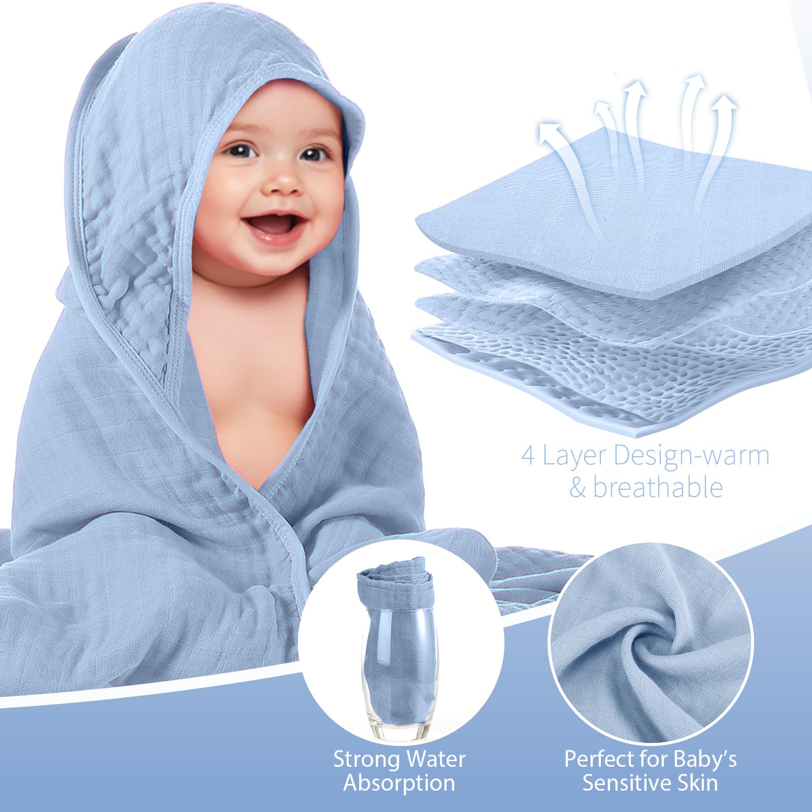 Preboun hooded towel used as gentle blanket after bath.
