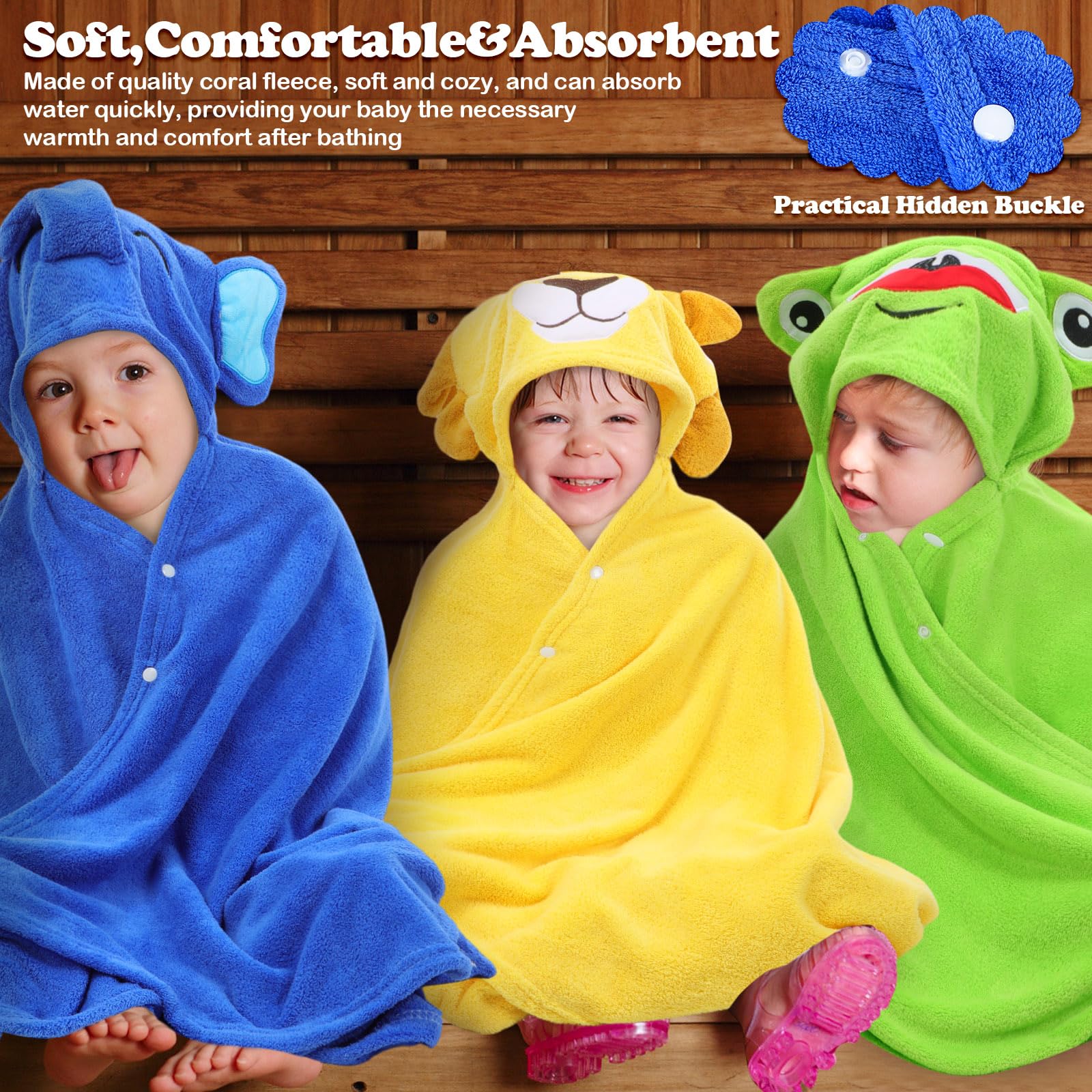 Preboun yellow lion hooded towel for warm post-bath wrap