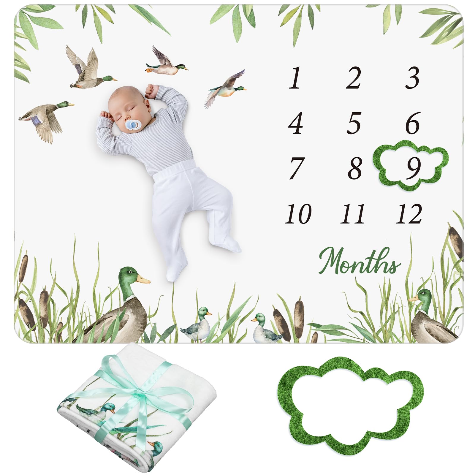 Preboun mallard duck milestone blanket 40x60 for easy monthly photo milestones.
