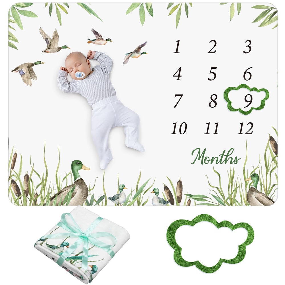 Preboun mallard duck milestone blanket 40x60 for easy monthly photo milestones.