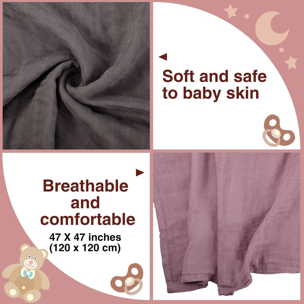 Preboun 47x47 inch muslin swaddle blanket large size for wrapping