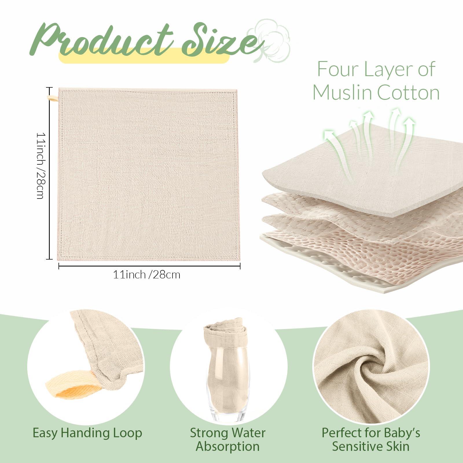 Preboun muslin wash cloth ivory close-up reveals soft texture for delicate cleaning