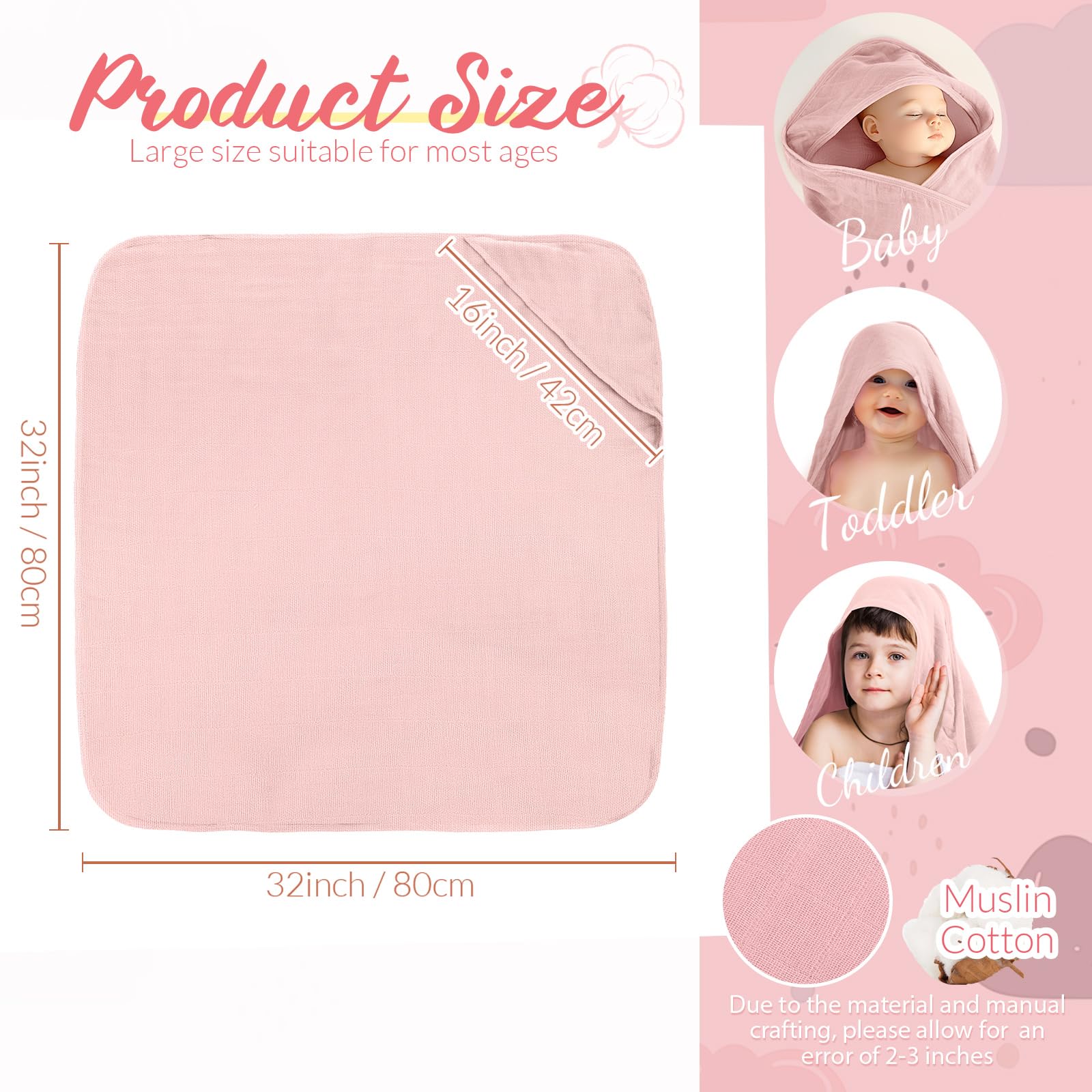 Preboun muslin washcloth 12x12 in ivory, soft and quick-drying for newborns
