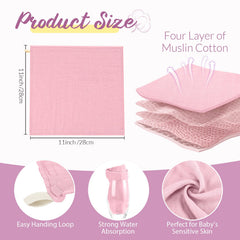 Preboun muslin washcloth pink, gentle cleansing for newborns