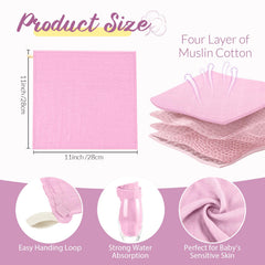 Preboun muslin washcloths 12x12 in pink ideal for gentle cleansing.