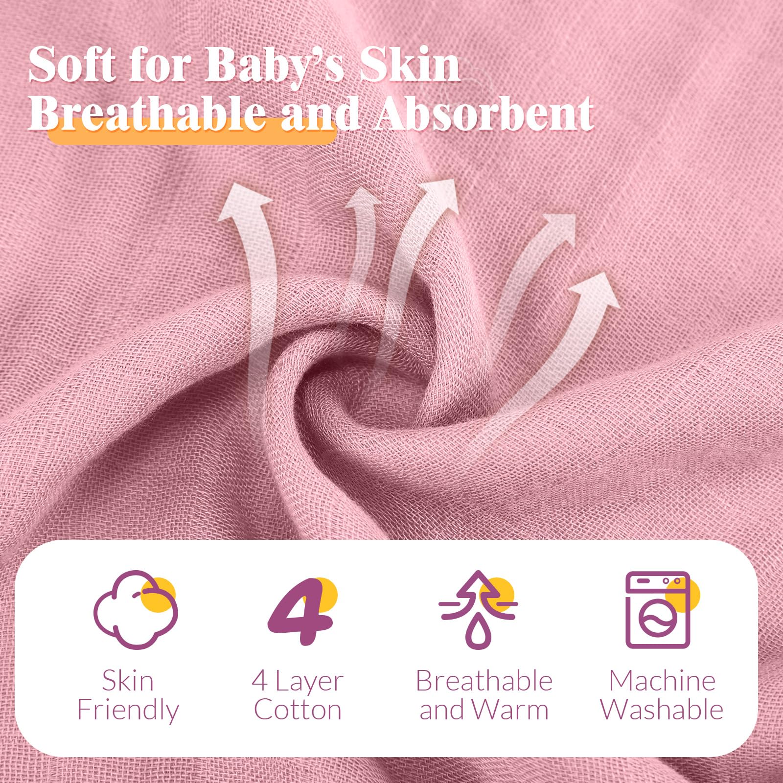 Preboun muslin washcloth purple, quick-drying baby cloth
