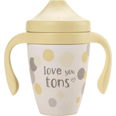 Precious Moments elephant design sippy cup with leak-proof plug for mess-free on-the-go drinking.