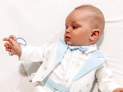 Precious Pieces sterling silver blue baby rosary in its elegant gift box