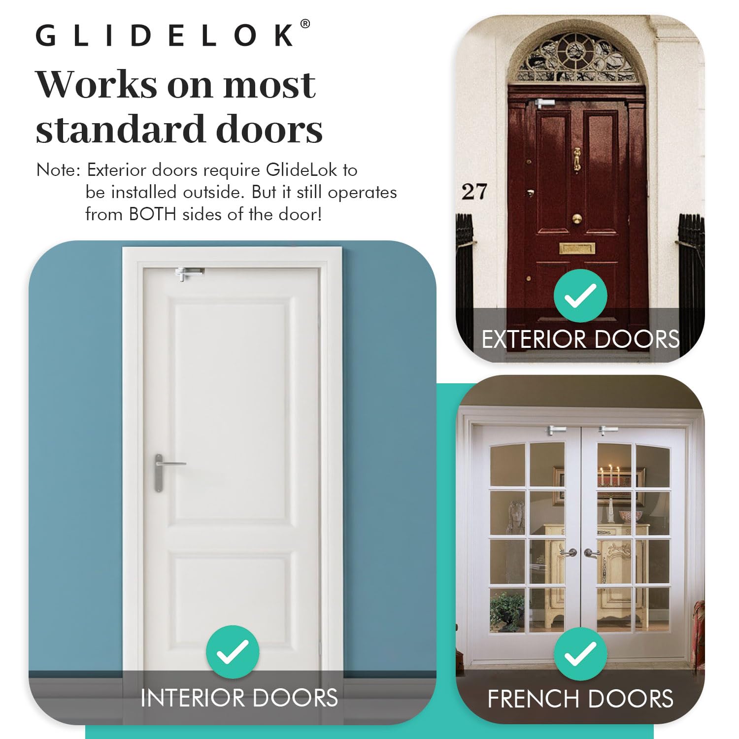 Interior and exterior door compatibility with a discreet safety add-on
