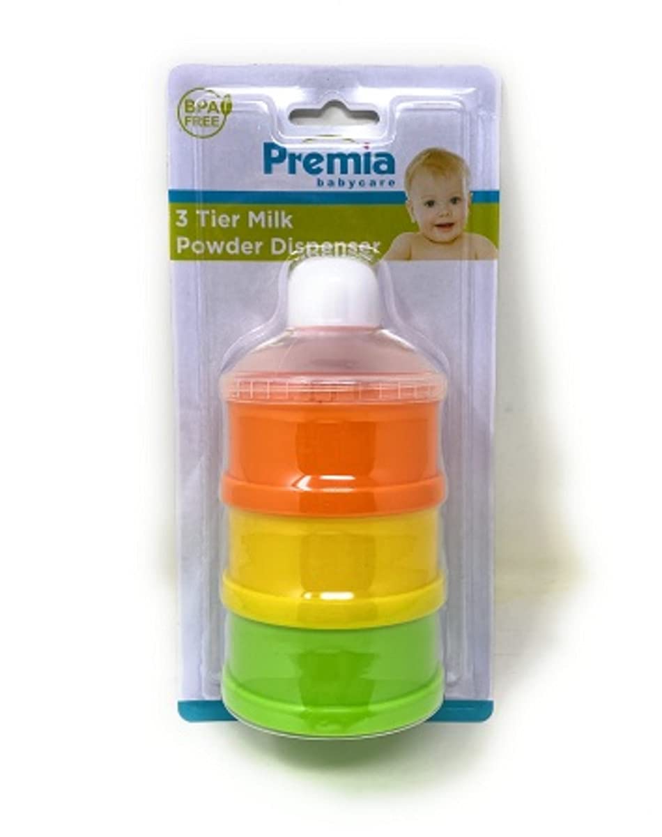 Premia 3-tier milk powder dispenser front view for easy on-the-go feeding.