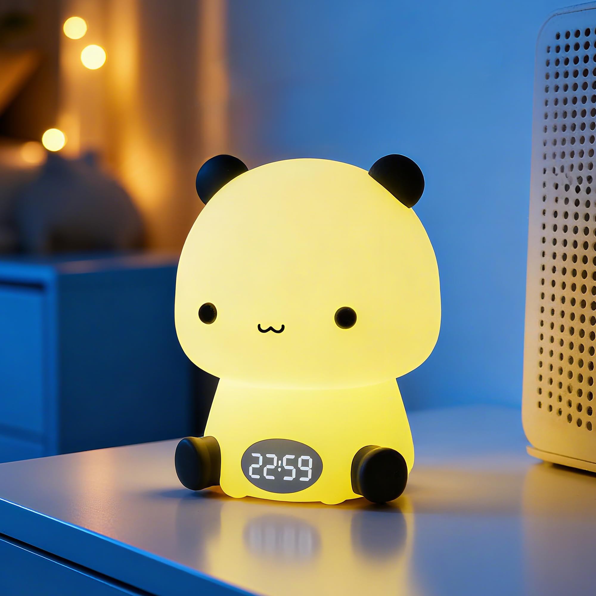 Premier Group panda night light on bedside table with a comforting nursery glow.