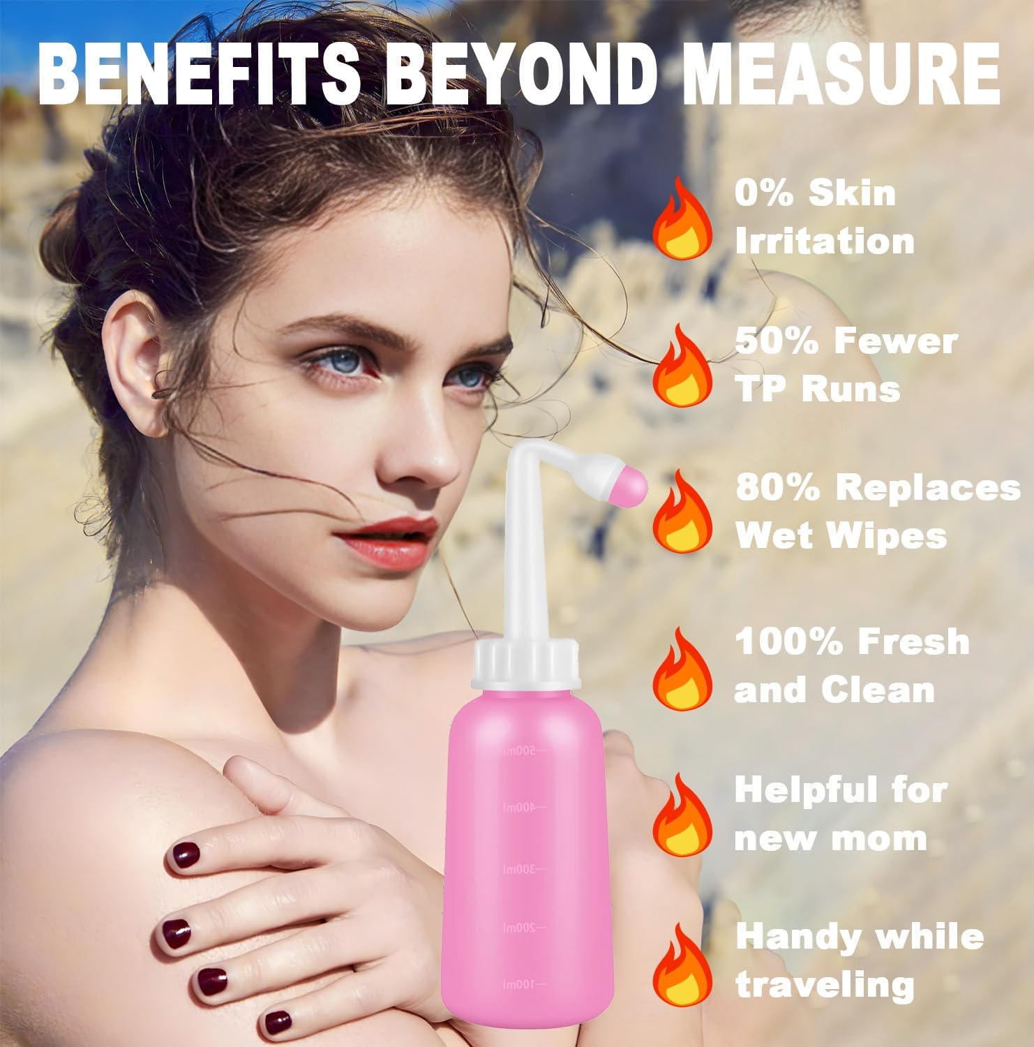 Premium Peri Bottle angled nozzle targets perineal area with gentle flow.
