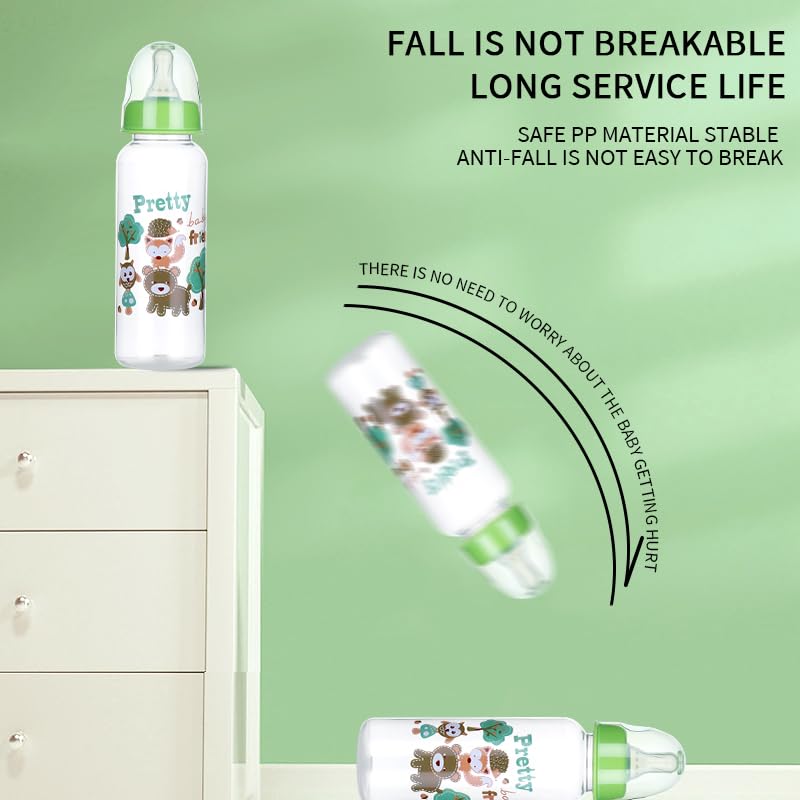 Pretty Baby bottle with ergonomic grip fits tiny hands for easy feeding.