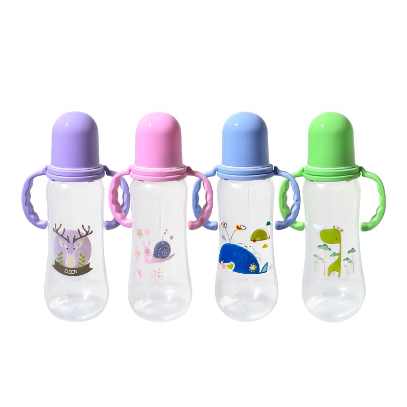 Pretty Baby vented anti-colic bottle closeup, reduces gas and spit-up for calmer feeds.