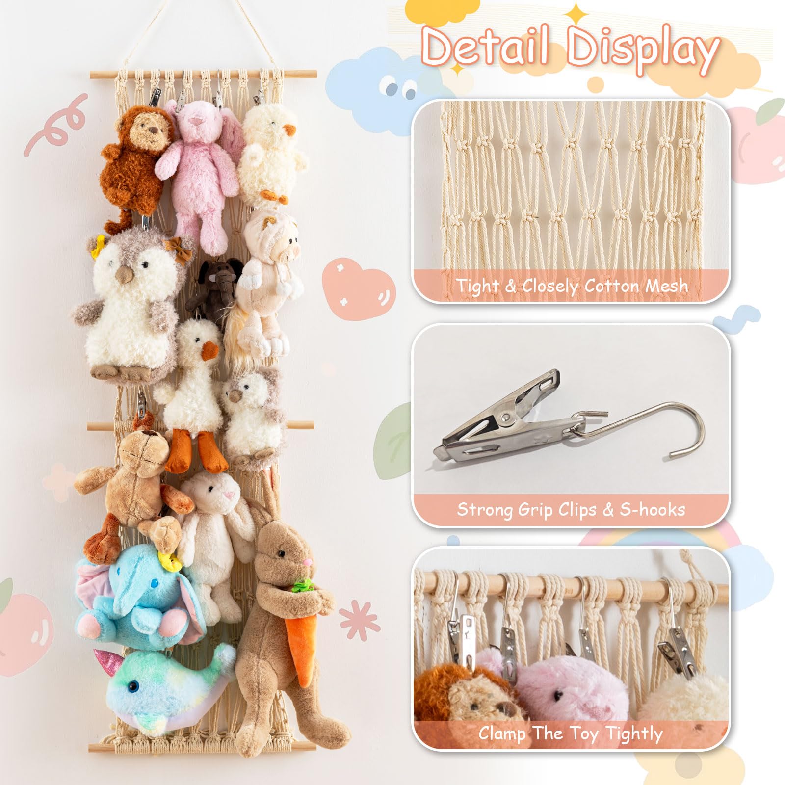 Bohemian-style Pretty Jolly toy storage on a nursery wall
