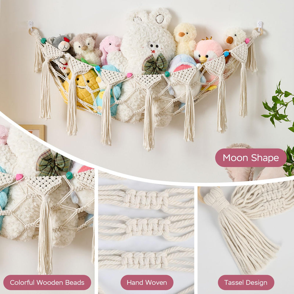 Pretty Jolly boho toy mesh pockets display plush toys neatly.