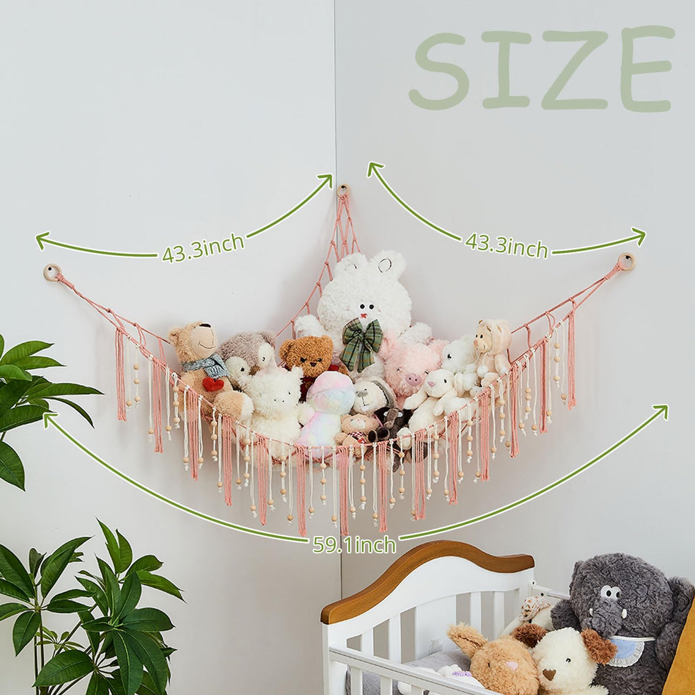Pretty Jolly large-capacity storage for kids' plush toys in a nursery.