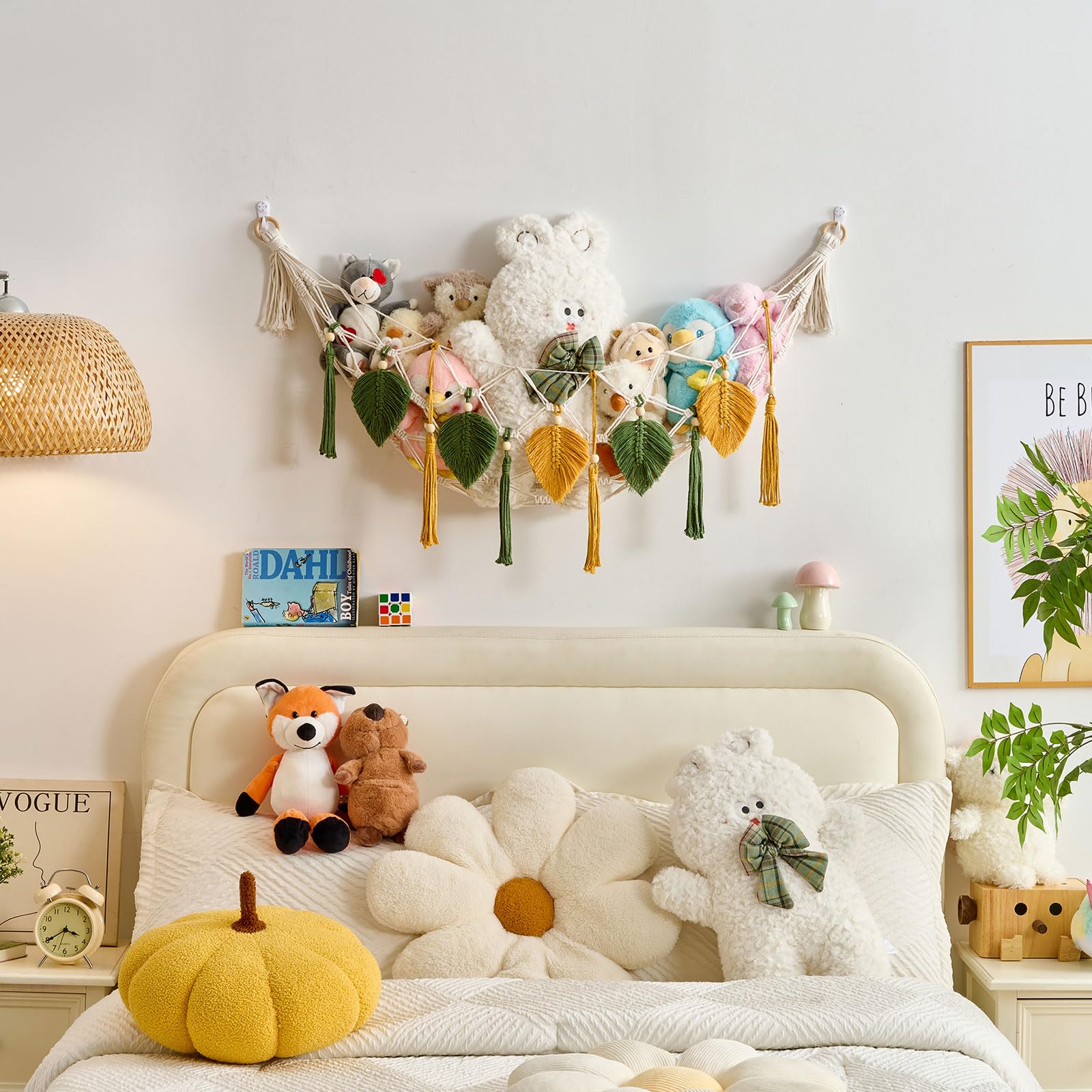 Pretty Jolly plush toy display hammock helps keep playrooms neat and inviting.