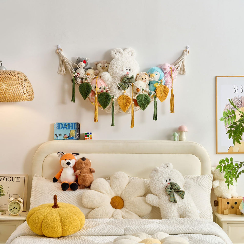 Pretty Jolly plush toy display hammock helps keep playrooms neat and inviting.
