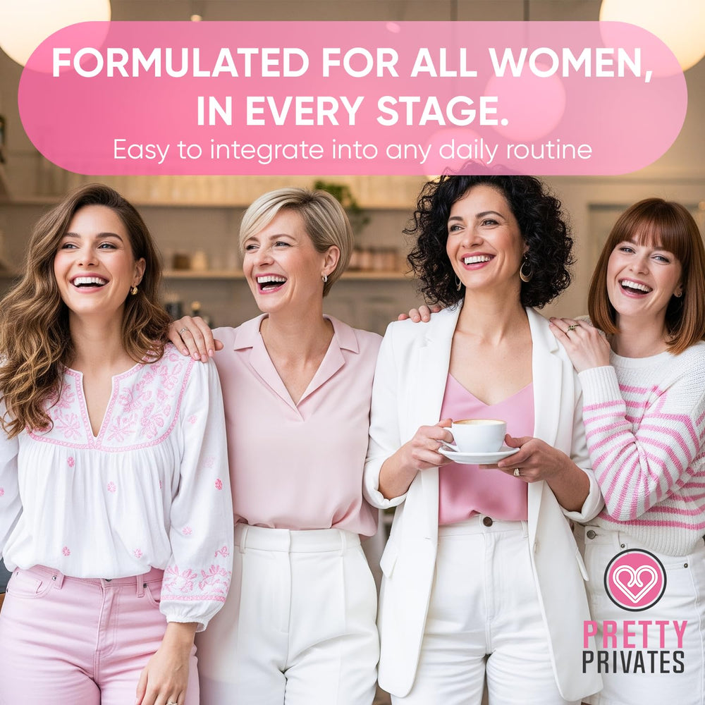 Pretty Privates capsule on a tray suggests reliable daily wellness support.