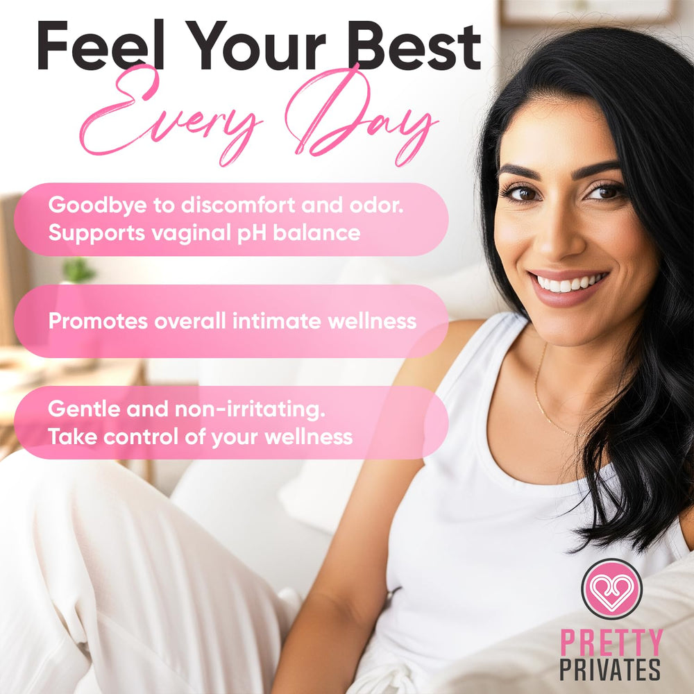 Pretty Privates capsules closeup highlighting the potent probiotic blend for pH balance.