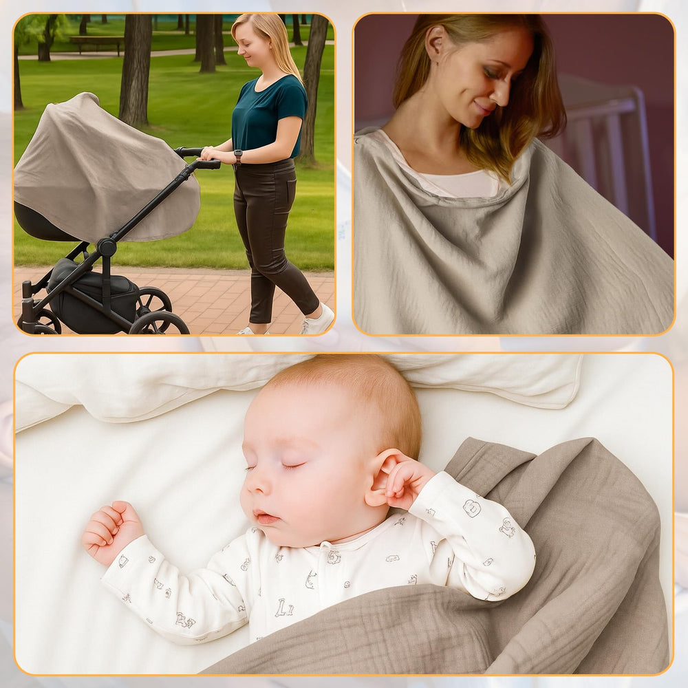 Pretwad muslin cover folds compactly for easy carry in bag or purse.