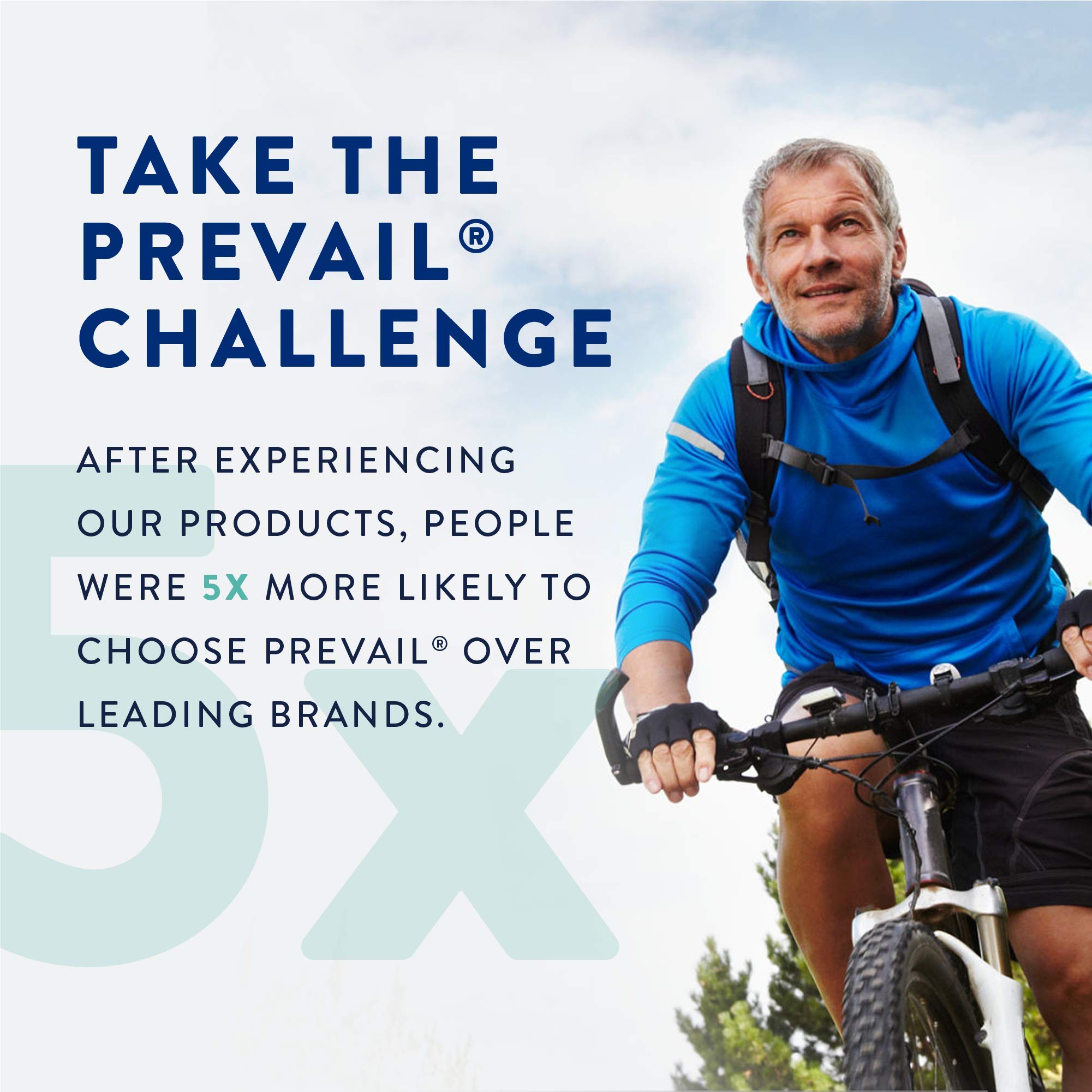 Prevail 18-count box detail emphasizes value and consistent sizing for large fit.