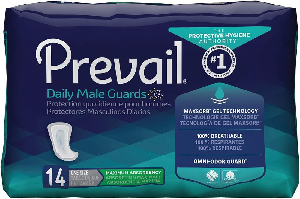 Prevail Male Guards with adhesive strip provide secure wear in daily underwear.