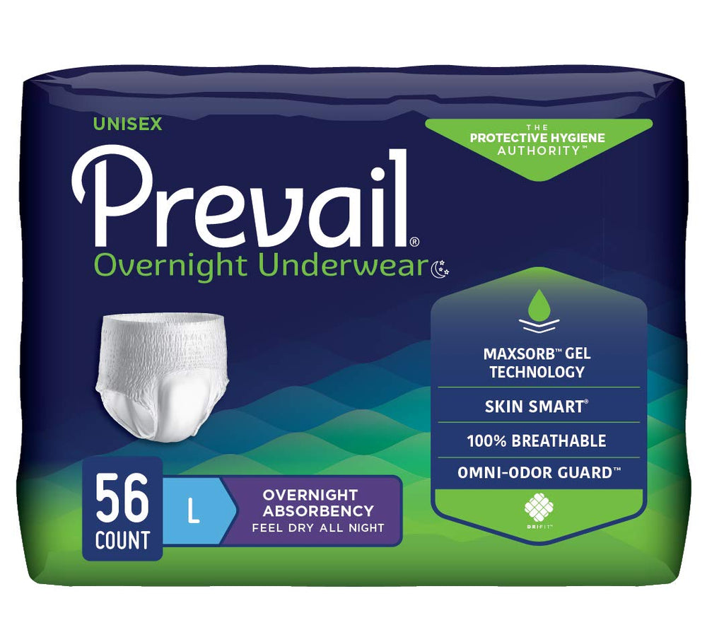 Prevail overnight underwear fit demonstrates secure, discreet protection for extended wear.
