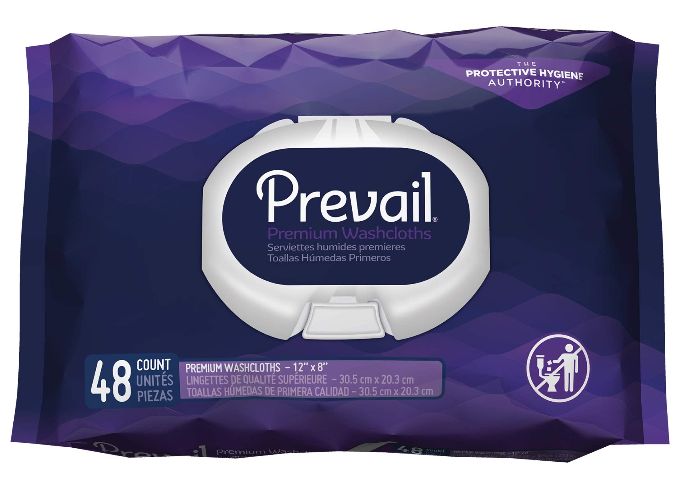 Prevail Premium Quilted Soft-Pack Washcloths shown in closed dispenser for easy one-handed care