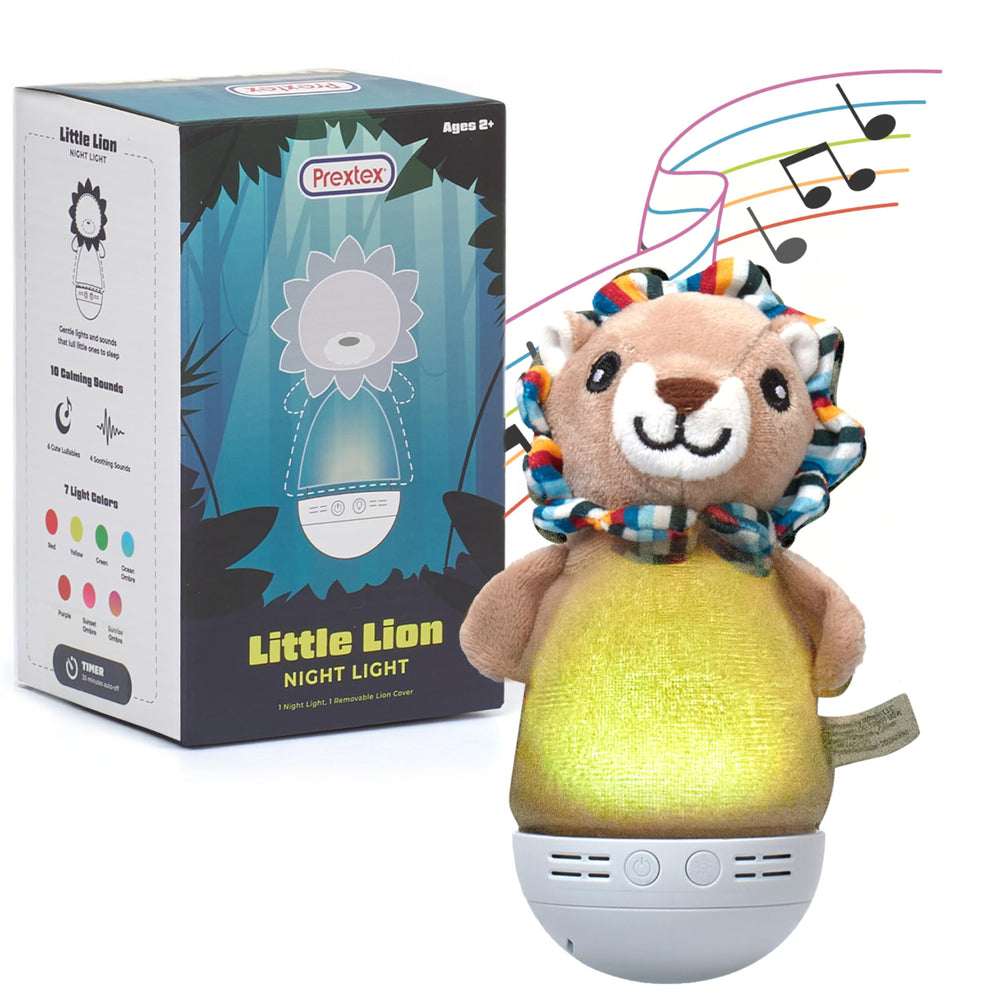 PREXTEX Little Lion night light displaying seven colors for a cozy bedtime mood