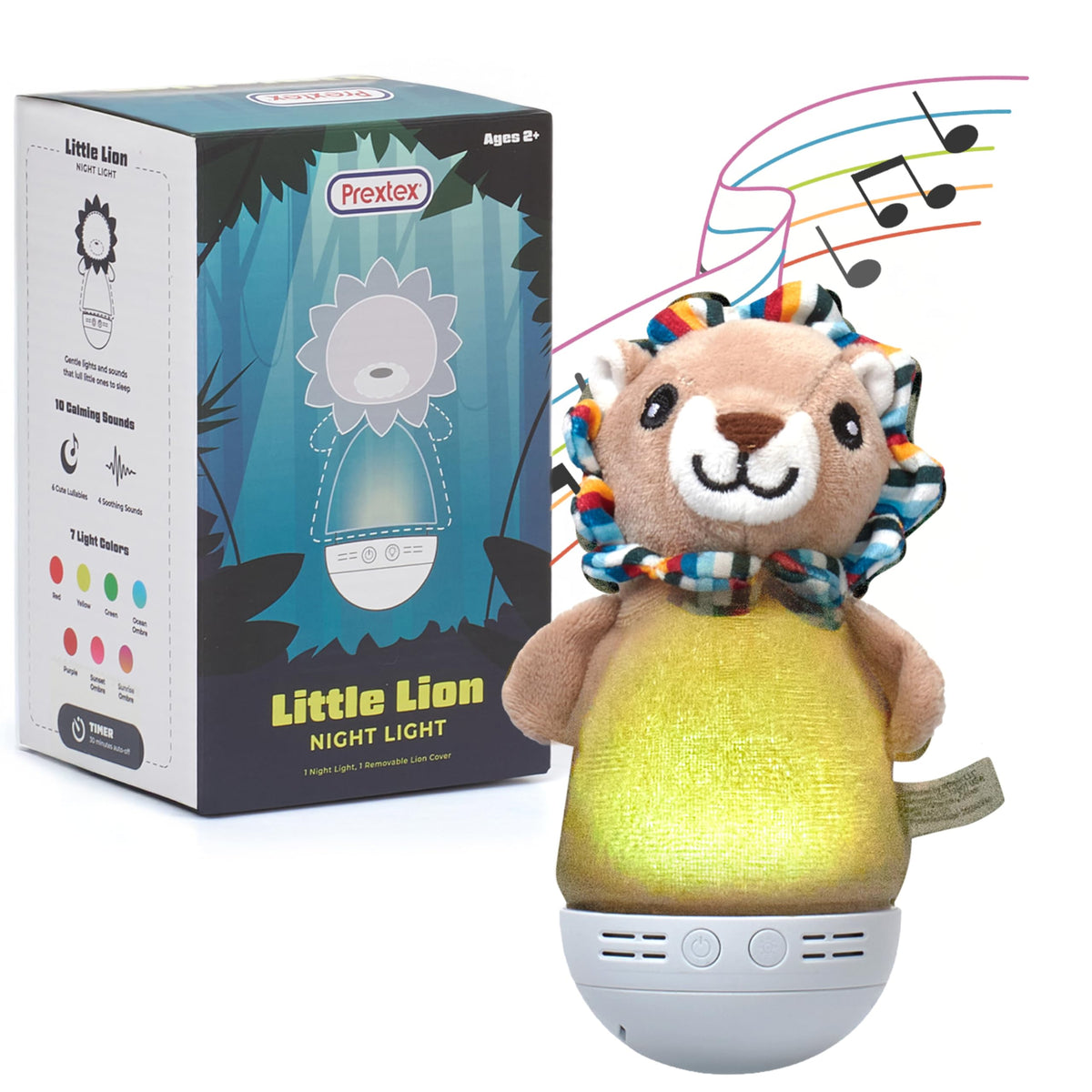 PREXTEX Little Lion night light displaying seven colors for a cozy bedtime mood