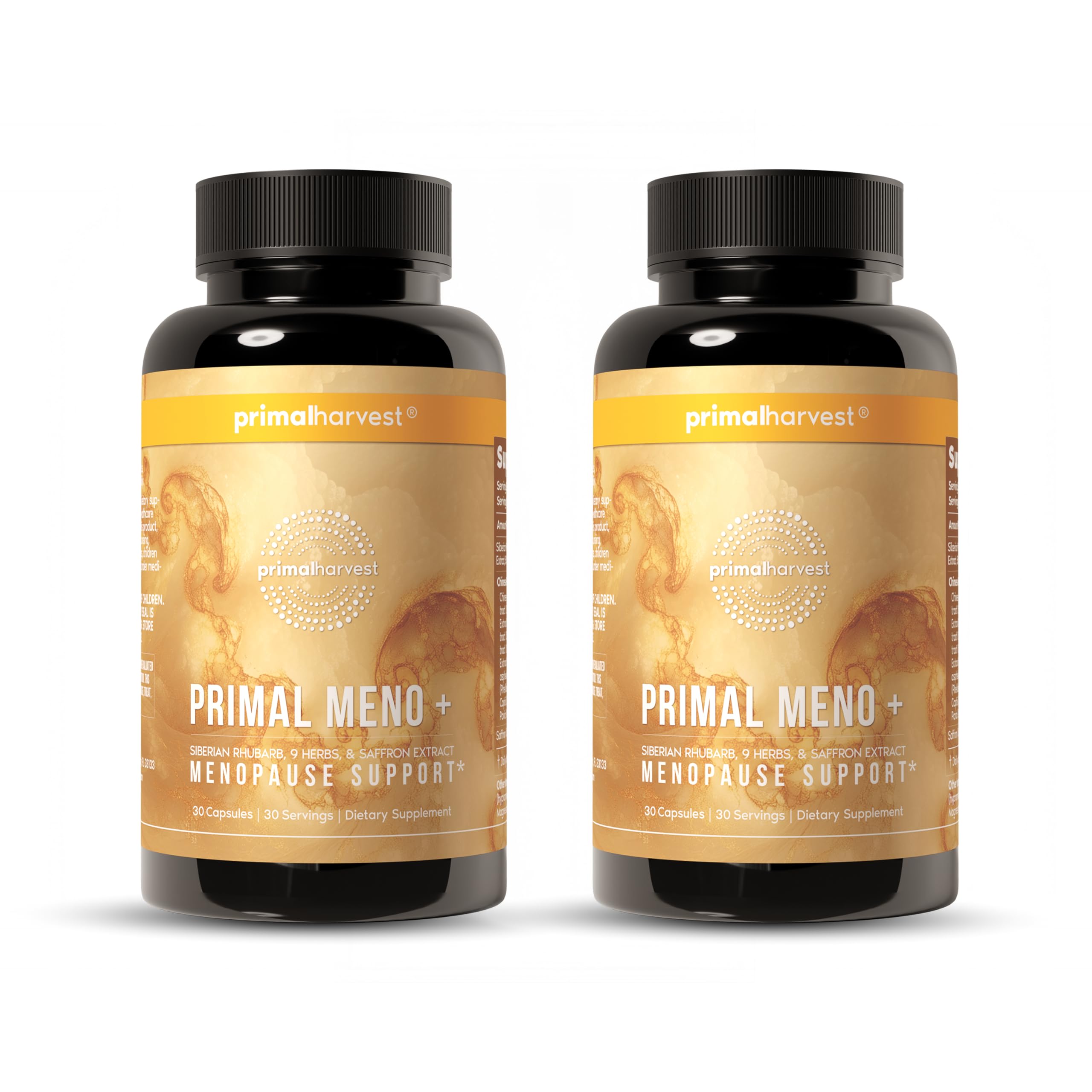 Primal Harvest Meno+ bottle with capsules for daily menopausal support