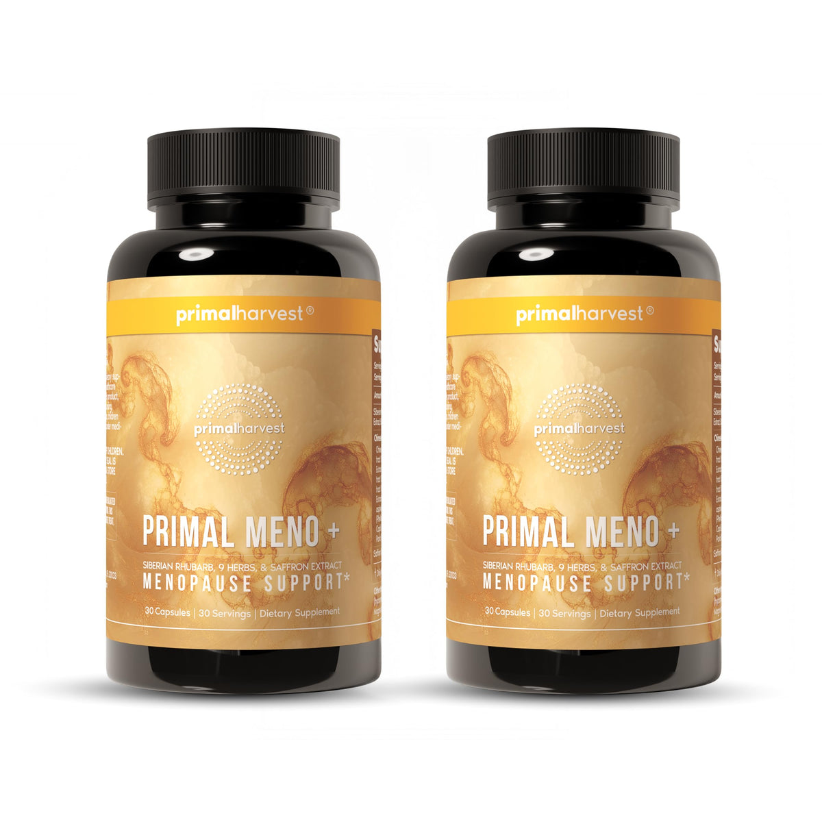Primal Harvest Meno+ bottle with capsules for daily menopausal support