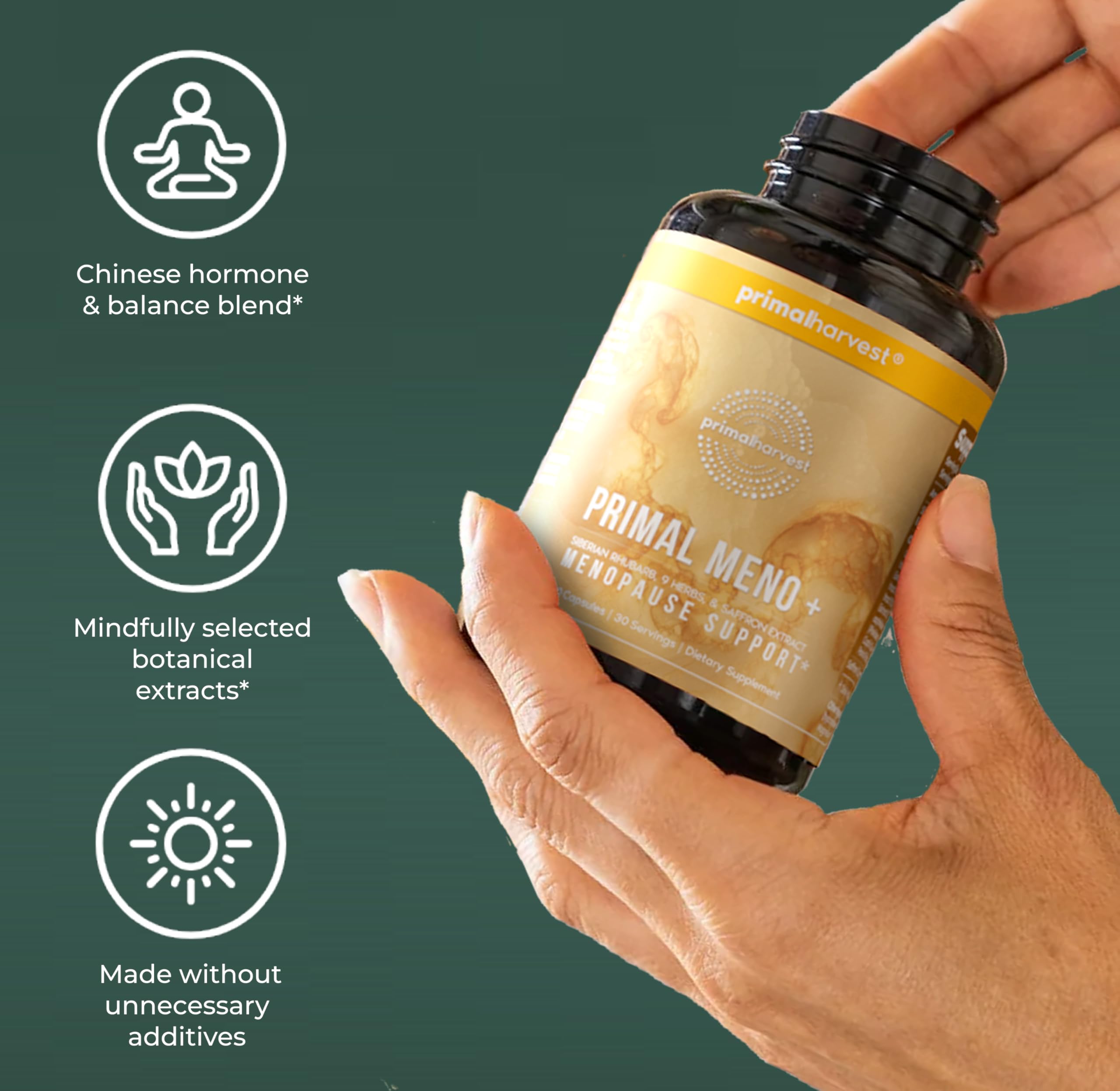 Primal Harvest Meno+ packaging inside shot reveals one month supply.